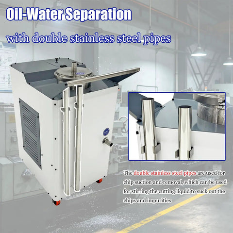 Badass Pneumatic Chip And Sludge Removal Machine Filters CNC Cooling Oil Clears Metallic Gunk And Powder Sediment Keeps Your Fluids Fresh And Shop Workflow Smooth with double stainless tubes for efficient sludge removal.