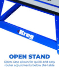 PRS2100 Bench Top Router Table For Home Workshops with open blue metal stand and adjustable base.