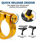 Yellow bike seat post clamp quick release collar fits 28.6mm 31.8mm 34.9mm for MTB mountain road and casual bikes easy lock