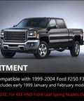 Heavy Adjustable Front Leveling Lift Kit For 1999 To 2004 Ford F250 F350 Super Duty 4X4 showing truck fitment and compatibility.