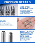 50 Pack Slotted Spring Pins Made From Rock Solid 304 Stainless Steel Sized At 5 64 X 5 16 Inch With A Slick Silver Finish on a hand.