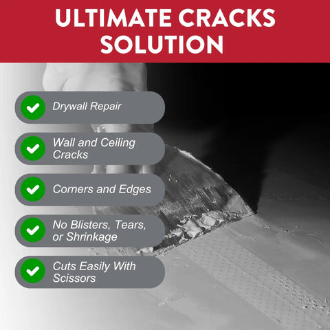 Heavy Duty Crack Repair Tape For Drywall Patching 2 In By 100 Ft Roll Tough As Nails For Corner And Flat Surface Cracks Resists Blisters Tears And Wrinkles Twice As Strong For Long Lasting Repairs