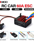 60A Waterproof Brushed ESC For 2-3S LiPo RC Cars Boats Trucks 1/10 Scale Crawler With Tamiya Plug WP1060 Power Witch Brushed Speed Controller Beef Up Your Rig Today showing ESC unit, wires, and connectors.