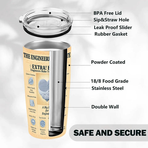 20 Oz Insulated Tumbler With Newspaper Inspired Blueprint And Circuit Design Stainless Steel Travel Mug Keeps Drinks Hot Ideal Gift For Engineers Students Graduates PEs And EITs Retirement And Appreciation showing BPA free lid details