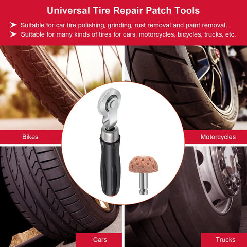 Two Pack Tire Patch Tools Kit With Strong Patch Roller And Buffing Wheel for versatile tire repair on bikes, cars, motorcycles, trucks