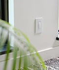 Radiant Smart Home Hub With Netatmo Gateway installed on wall, shown in use with lighting control, white finish