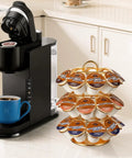 Rotating K Cup Carousel Holder 3 Tier Organizer That Fits 27 K Cups Spins 360 Degrees Anti Slip Base No Assembly Gold Finish
