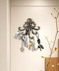 Tough As Nails 2 Pack Octopus Wall Hooks Heavy Duty Cast Iron 5 Arm Design Holds Up To 55 Lbs Antique Bronze Finish with keys.