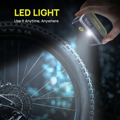 Mini Electric Bike Pump With Gauge Portable 120 PSI Fast Inflator LED light on tire