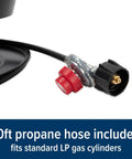 Close-up of 10ft propane hose for Big Red Portable Propane Campfire Pit Tabletop Heater For Camping And Tailgating
