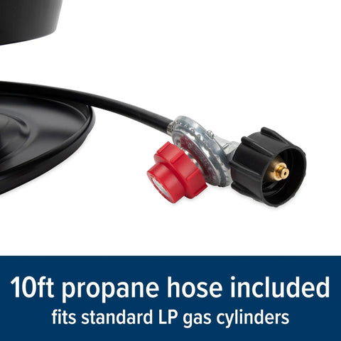 Close-up of 10ft propane hose for Big Red Portable Propane Campfire Pit Tabletop Heater For Camping And Tailgating