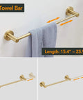 Image of All-In-One Bathroom Accessories Set With Adjustable 16 To 26 Inch Towel Bar in brushed gold, wall mounted