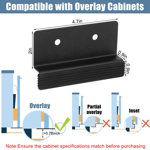 Diagram of foot pull for trash cabinet drawer with touchless hands free design, showing overlay compatibility, dimensions, and installation notes.