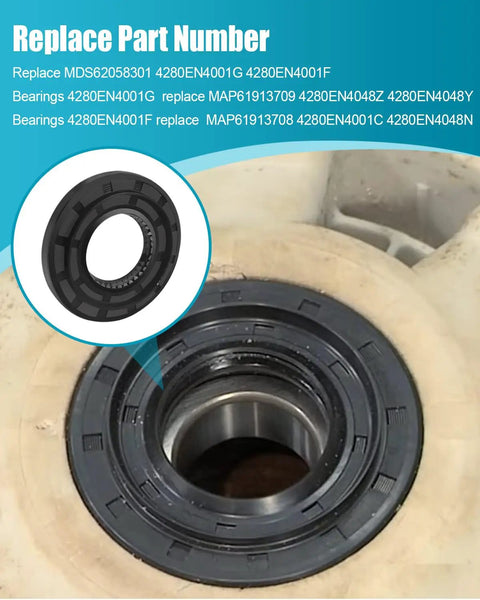 Heavy Duty Bearing And Seal Replacement Kit For LG Front Load Washers WM3170 WM3370 WM3485 4280EN4001F 4280EN4001G part number details.