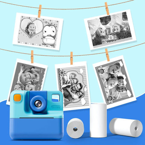 5 Rolls Refill Pack For Kids Instant Cameras HD Thermal Print Paper Set For Portable Photo Cameras No Ink BPA Free Easy Refill Sheets For Fun Snapshots And Creative Moments, 55mm x 25mm rolls with kids camera and printed photos