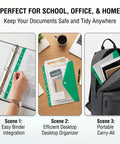 Expandable 11 Hole File Pockets For School And Office, 200 Sheet Capacity in binder, on desk, and in backpack