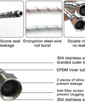 Close-up of 40 Inch Braided Stainless Steel Faucet Supply Hoses Dual Pack With 3 By 8 Inch Female Compression To M10 Male Connectors
