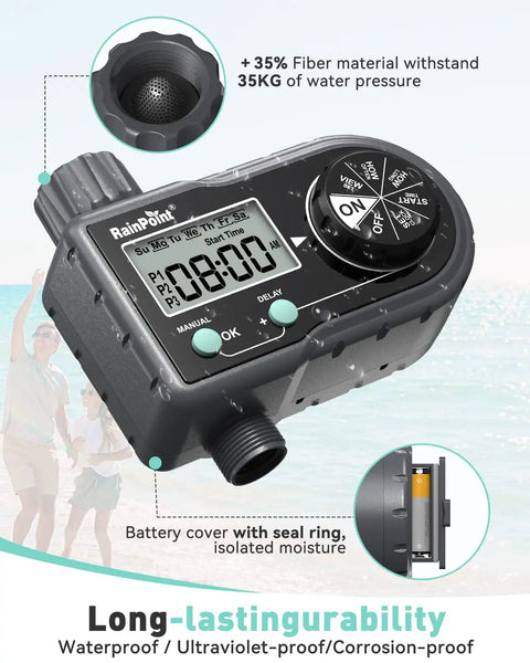 Sprinkler Timer For Garden Hose With Three Programs And Daily Or Specific Day Scheduling Programmable Automatic Or Manual Lawn Watering