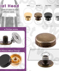 Premium Bronze Screw Back Rivets Stud Set With 32 Round Caps close-up showing flat head design and Phillips screw features.