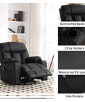 Oversized Swivel Rocker Recliner With Heated Massage, 40 Inch Rocking Chair In PU Leather, Dual Cup Holders, Black Finish