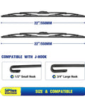 Heavy Duty Traditional Metal Windshield Wiper Blades Two Pack 22 Inch J Hook fits Ford F150 F250 F350 with J-hook compatibility detail.