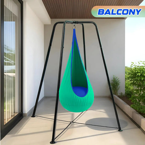 Sensory Swing Stand Frame With Pod Chair And Swing Set Heavy Duty Metal Frame For Indoor And Outdoor Use on balcony