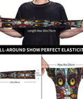 Top Tier Ice Silk Cooling Arm Sleeves With Bold Fantasy Prints shown stretched to max length of 30in, showcasing elasticity and vibrant design.