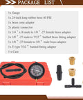 VECKYJL vacuum gauge tester kit for automotive, orange case with hose and brass adapters.