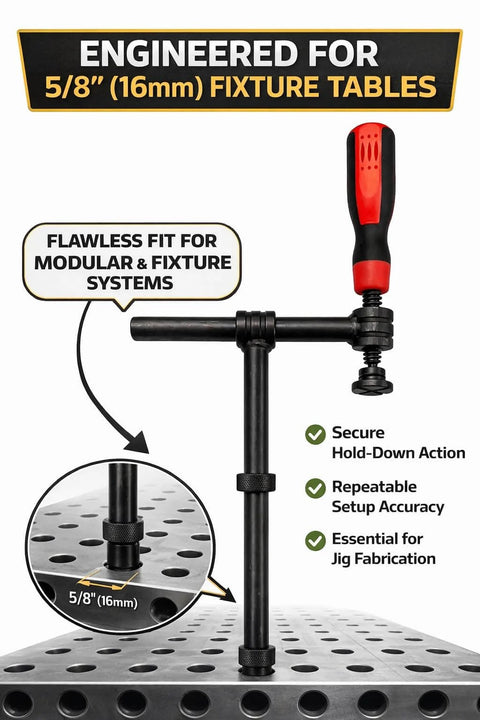 180 Degree Welding Fixture Screw Clamps For Five Eighth Inch Tables with solid steel construction on modular table