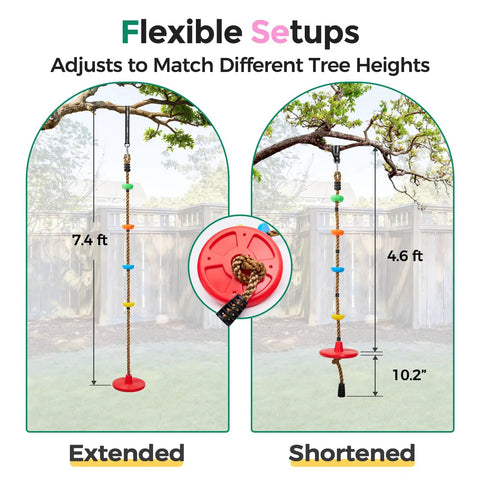 Kid Friendly Tree Swing Set For Backyard 330 Lb Capacity Adjustable Climbing Rope with Disc Swing Seat, Extended and Shortened