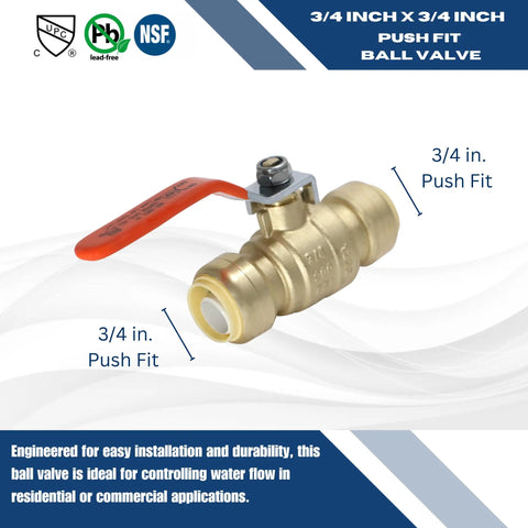 10-Piece 3/4-Inch Push Fit Ball Valve Set for Copper CPVC and PEX Piping, No-Sweat Quick-Connect Brass Body