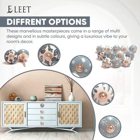 Assorted Ceramic Cabinet Knobs Set Of 12 In Grey And White With Vintage Old School Charm For Cupboard Doors And Drawers