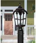 Hardwired 120V Dusk To Dawn Outdoor Post Light Black Roman Aluminum Pole Lamp With Pier Mount Base in garden setting
