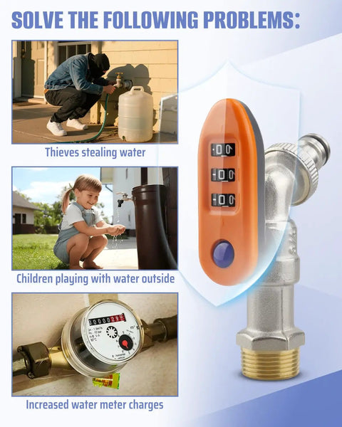 Upgraded Outdoor Faucet Lockout System With Password Lock Gate Valve Integrated Orange Brass Handle Anti Theft Water Shutoff