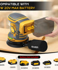 Cordless Palm Sander Tool Only Brushless Motor 5 Inch Random Orbital Sander with DW 20V Max battery compatibility.