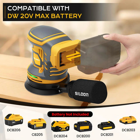 Cordless Palm Sander Tool Only Brushless Motor 5 Inch Random Orbital Sander with DW 20V Max battery compatibility.