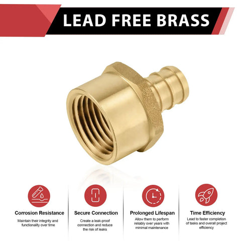 Pex 3/4 Inch By 1/2 Inch Female NPT Thread Adapter Barb Crimp Brass Fitting Pack Of 5 Lead Free Brass NSF Certified