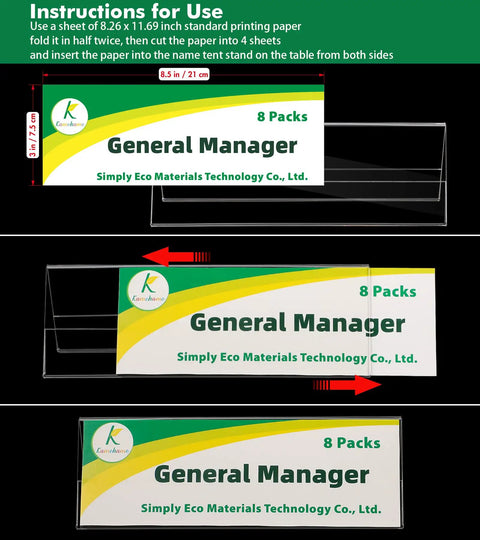 Eight Pack Clear Acrylic Desk Name Plates With Double Sided Name Tent Stands 8.45 By 3 Inches Ideal For Conference Rooms