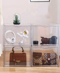 Clear Acrylic Purse Organizer Set For Closet With Magnetic Door Large See Through Handbag Display Boxes 3 Pack Storage Boxes