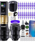 Fold2 Pro Tattoo Gun Kit Complete Tattoo Machine with 2000mAh Battery Mcore C1 Motor Gold Color 7 Stroke Options 140mm Length 250g Weight 40 44mm Grip Pro Level Tattooing for Serious Artists, cordless tattoo machine kit with display, grip, needles