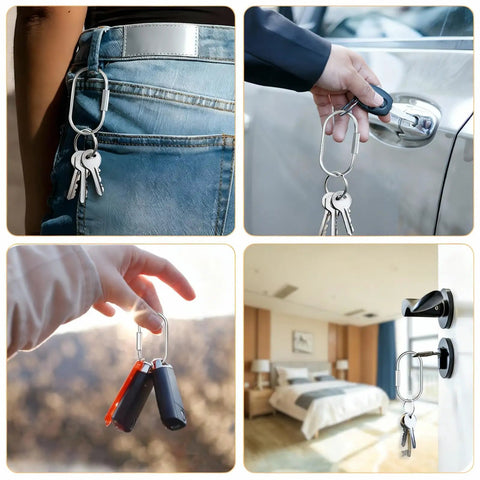 8 Pack Silver Brass Key Rings With Secure Screw Lock Carabiner Keychain Clips and O Rings on keys, jeans, door, hand, hook