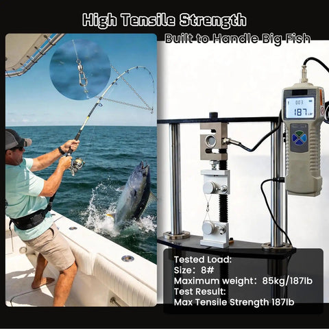 Ball Bearing Fishing Swivel With Quick Oval Split Rings, 8 Stainless Steel Balls For 360 Degree Rotation, Reduces Line Twist, Premium Upgrade For Faster Smoother Retrieves, size 8# tensile test
