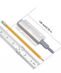 Push To Open Cabinet Latch Set 2 pack magnetic touch latches beside ruler and pencil, showing size, in silver finish.