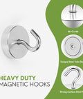 Neosmuk heavy-duty magnetic hook with round silver base and curved carbon steel hook.