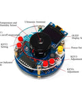 Top view of Hands On Humidity Controller DIY Kit with OLED Temperature Display Soldering Practice for Electronics Enthusiasts.