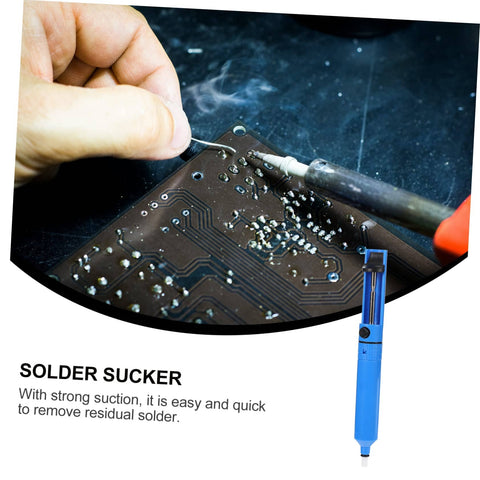 Person using desoldering pen on PCB, part of Desoldering Gun Solder Sucker Pen Set 2 Pack Vacuum Solder Removal Tool For PCBs One Handed Easy To Use No Fuss Desolder Pump For Electronics Repair Great For Rework And Quick Solder Removal In Tight Spots