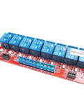 Eight Channel 5V Relay Module With Opto Isolated Architecture And SMD Optocoupler Isolation Supports High And Low Level Trigger Hobbyist Friendly Project Ready Compatible With Arduino Raspberry Pi And Other DIY Projects, red PCB board