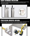 Heavy Duty Toe Alignment Tool Plates with tape measures, stainless steel, hanging holes, side view, and wall-mounted storage option.