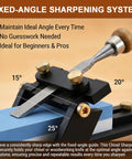 Heavy Duty Chisel Sharpening Jig Locking Fixed Angles For Razor Sharp Edges Dead On Target Every Time showing angles at 15, 20, 25 degrees.