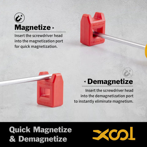 Instructions showing magnetize and demagnetize function of Torx Screwdriver Set 12 in 1 for DIY Tech and Auto Repairs.